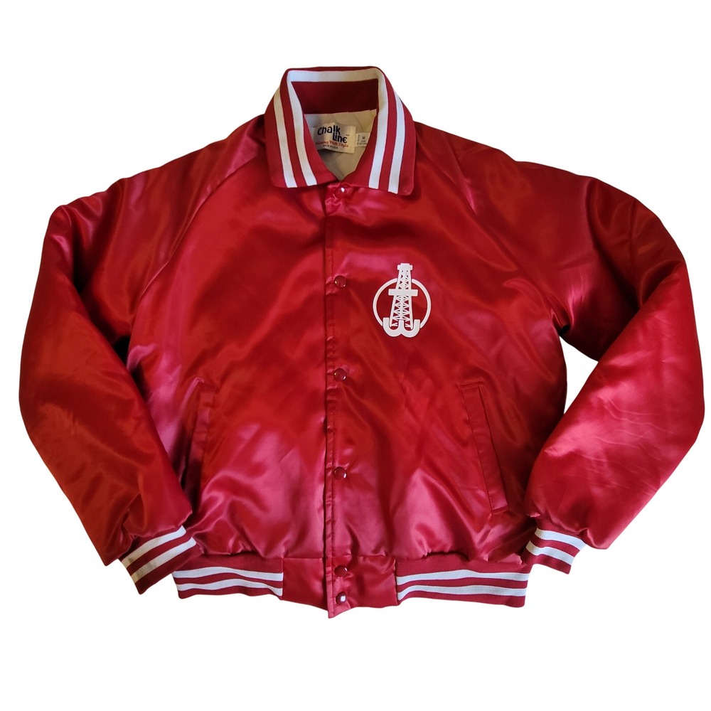 Chalk Line Satin Bomber Jacket Mens Medium Red Vintage Wiggins Oil Tool USA Made
